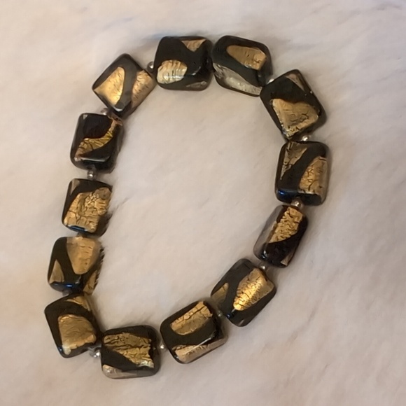 Black and Gold Glass Beaded Stretch Bracelet - Picture 5 of 8